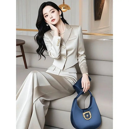 Autumn and Winter New Style Women's Set Small Fragrant Style Fashionable Slimming Top+Wide Leg Pants Two Piece Set