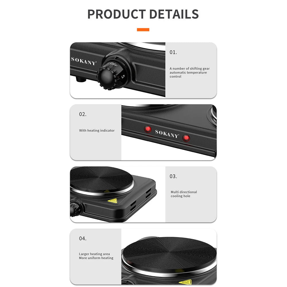 2000W Multi functional Home Kitchen Dual pot Electric Stove Portable Kitchen Durable  cast iron hotplate  induction cookers