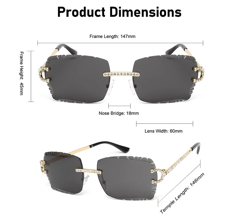 Kenbo Rimless Square Gradient Sunglasses Vintage Petal Lens Sun Glasses Diamond Cut Men Women Metal Fashion Punk Trendy Eyewear