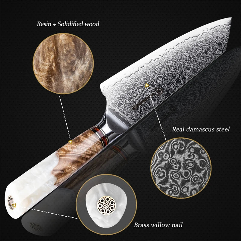 Grandsharp 8 Inch Kiritsuke Knife 67 Layers Damascus 10Cr15C0Mov Steel Kitchen Knives Vegetable Meat Food Cooking Tools with Box