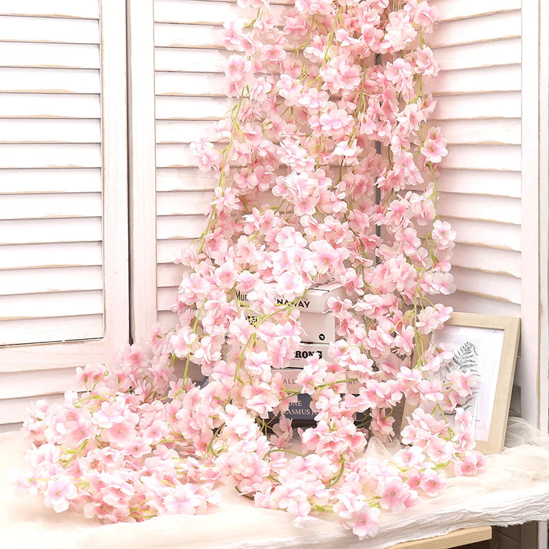 180CM Artificial Sakura Flowers Vine Wedding Garden Rose Arch Home Party Decoration Christmas Bridal Fake Silk Scrapbook Plants