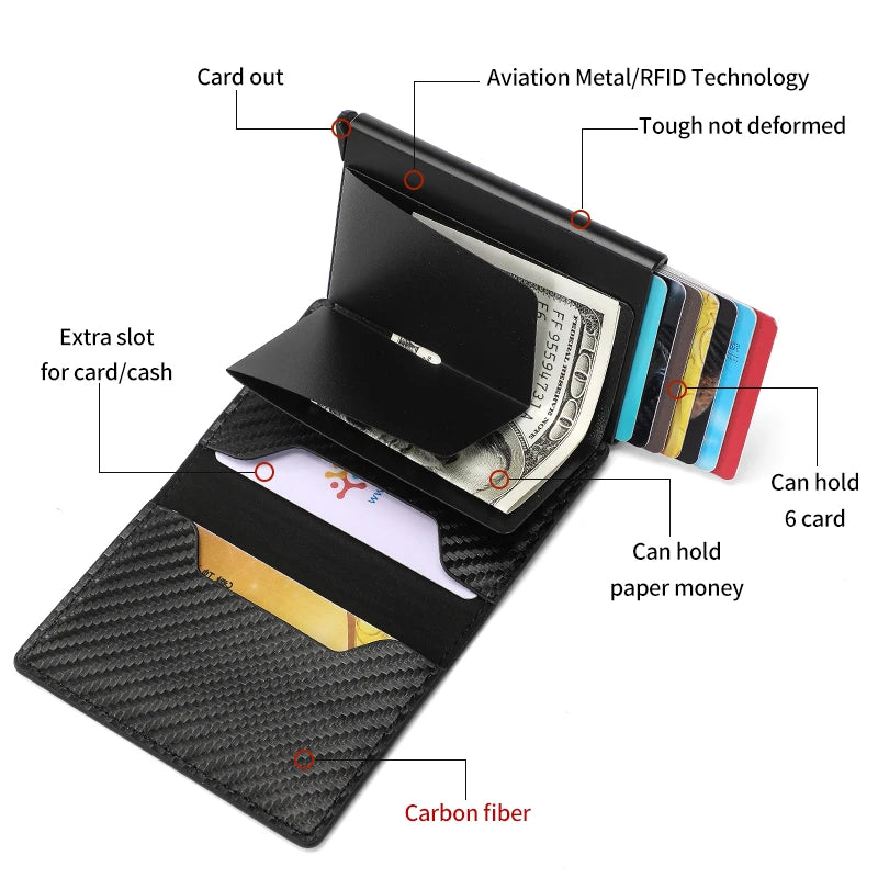 Carbon Fiber Credit Card Holder Wallet Men Rfid Smart Meral Thin Slim Pop Up Minimalist Wallet Small Black Purse Metal Wallet