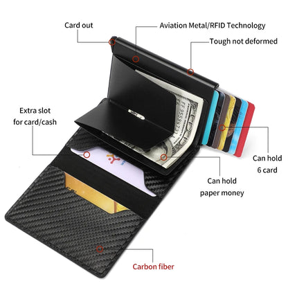 Carbon Fiber Credit Card Holder Wallet Men Rfid Smart Meral Thin Slim Pop Up Minimalist Wallet Small Black Purse Metal Wallet