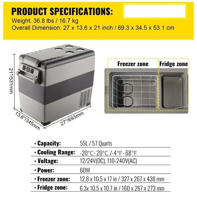 20L/22L/35L/45L/55L Car Refrigerator Mini Fridge Freezer Portable Compressor Cooler 12/24V DC 110-240V Ice Box for Camping