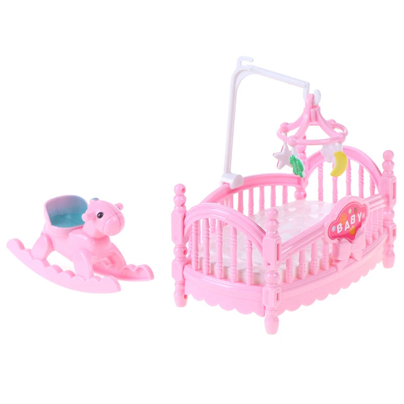 Doll Children Play House For Barbie Doll Accessories Simulation European Furniture Princess Double Bed With Stairs Toys