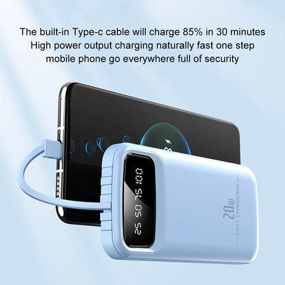 Mini Mobile Power Bank With Built-in Cable LED Display Over-current Can Charge Up To 4 black 2W milliampere