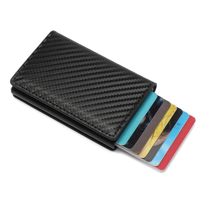 Carbon Fiber Credit Card Holder Wallet Men Rfid Smart Meral Thin Slim Pop Up Minimalist Wallet Small Black Purse Metal Wallet