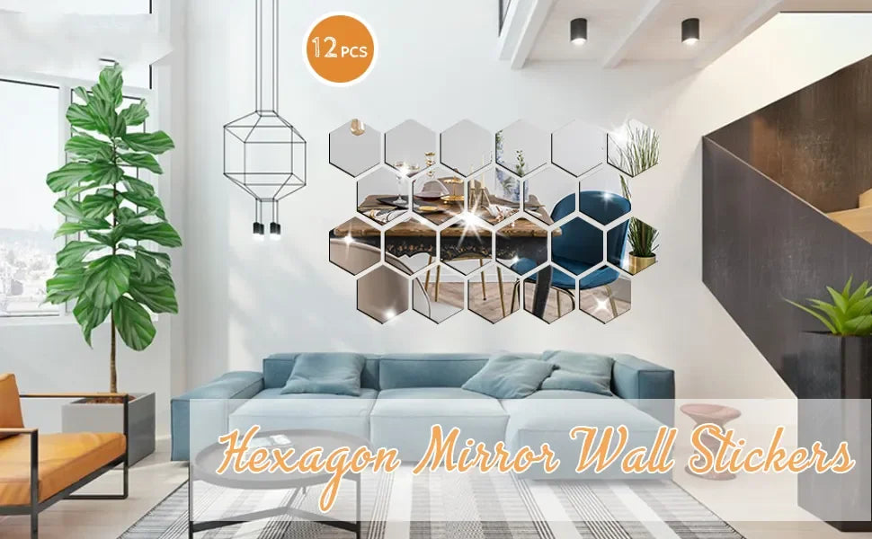 6/12pcs 3D Hexagon Mirror Wall Sticker Rose Gold DIY TV Background Living Room Stickers Wall Decor Bedroom Bathroom Home Decor