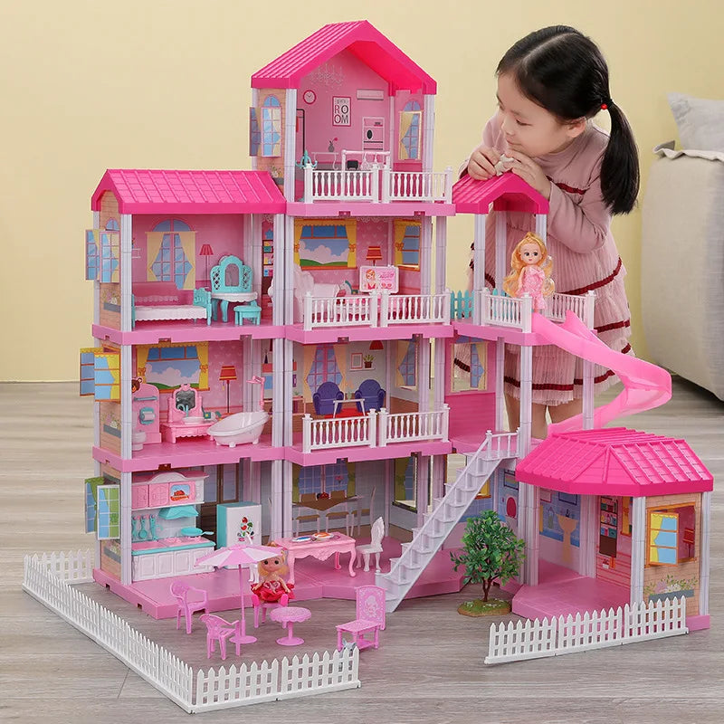 Big House Diy Dollhouse For Children Barbie House Bed Sofa Table Doll Furniture Miniature Doll House Christmas Gifts Kids Toys