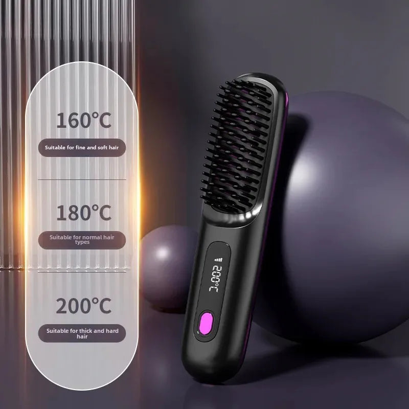 2024 New Cross-Border Liquid Crystal USB Charging Ceramic Heating Electric Comb Portable Negative Ion Straight Hair Comb