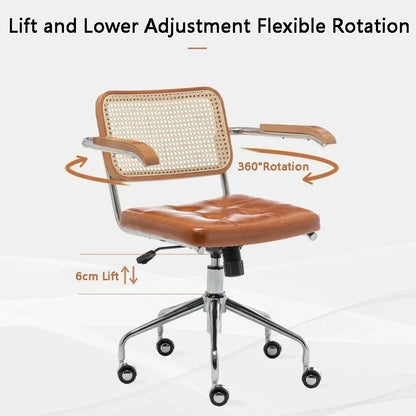 New Japanese Rattan Computer Chair Retro Rotating Chair Comfortable Study Desk Breathable Armrest Rattan Chair Office Furniture