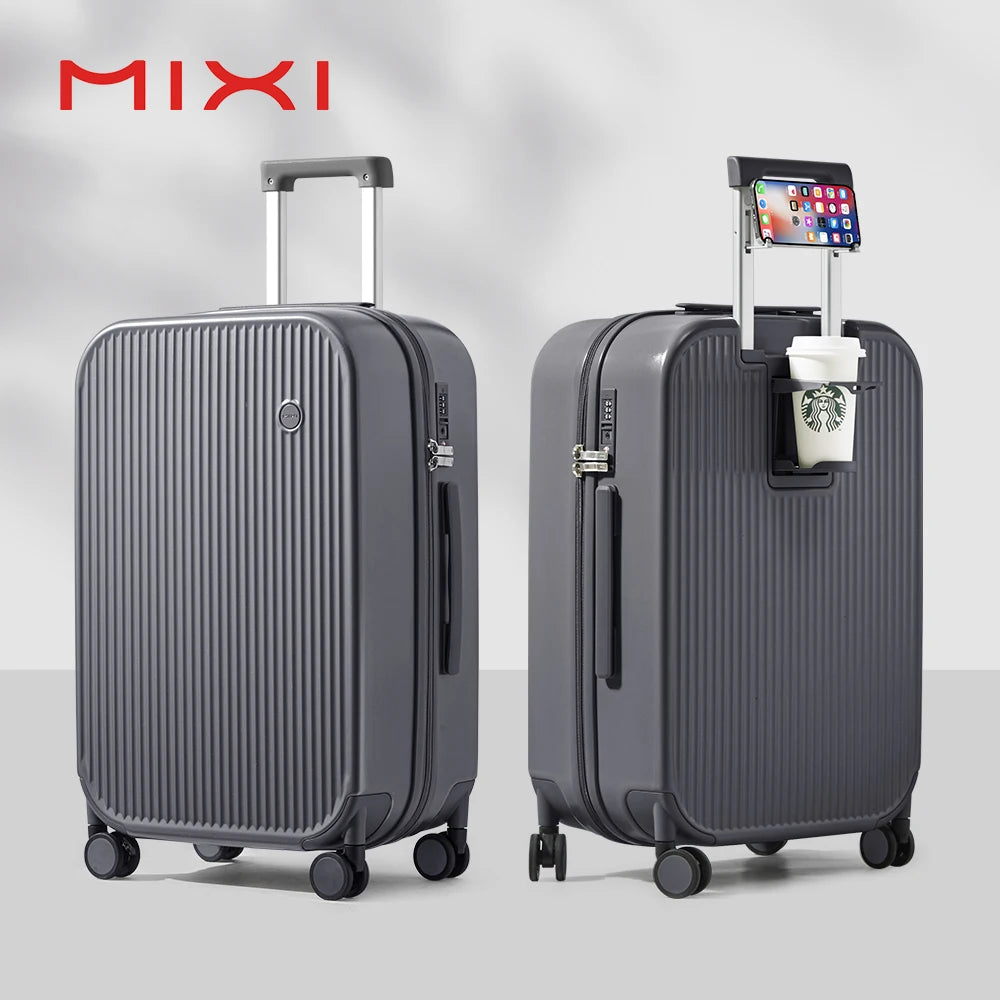 Mixi Carry On Luggage with Cup Phone Holder Hard Shell Rolling Travel Suitcase with Spinner Wheels 20 24 26 Inch M9290