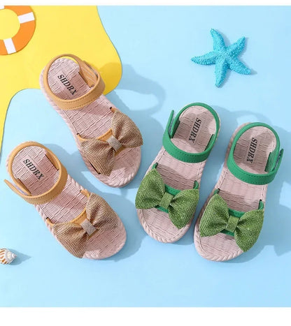 Girls Sandals 2024 Summer Princess Children Sandals Bow Tie Girl Shoes Fashion Casual Non Slip Kids Beach Shoes