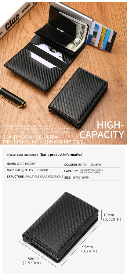 Carbon Fiber Credit Card Holder Wallet Men Rfid Smart Meral Thin Slim Pop Up Minimalist Wallet Small Black Purse Metal Wallet