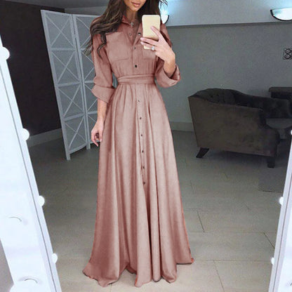 2024 Spring Long Sleeve Shirt Dresses Elegant Belted Maxi Dress for Women White Solid Casual Lapel Party Holiday Long Dress Robe