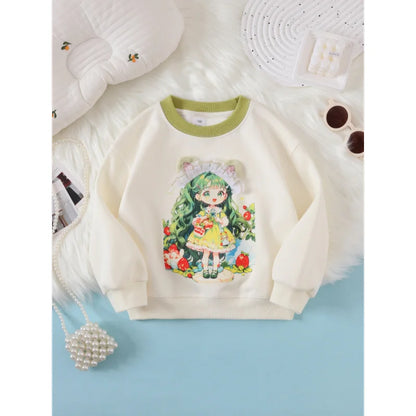 2024Girls' New Spring, Autumn and Winter Mermaid Little Girl Three-Dimensional Pattern Pullover Comfortable Bottoming Shirt