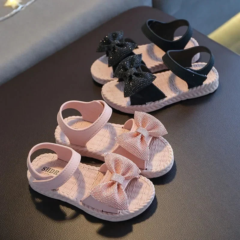 Girls Sandals 2024 Summer Princess Children Sandals Bow Tie Girl Shoes Fashion Casual Non Slip Kids Beach Shoes