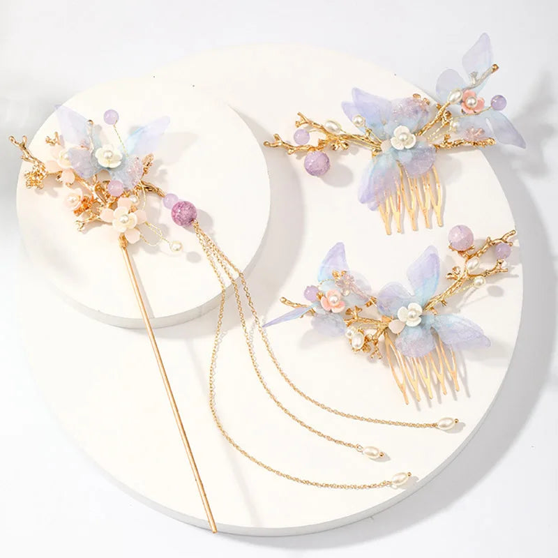 Chinese Hanfu Hair Accessories Set Hair Clip Hairpins Haircomb Bridal Headdress Retro Wedding Hair Accessories Headwear Gift