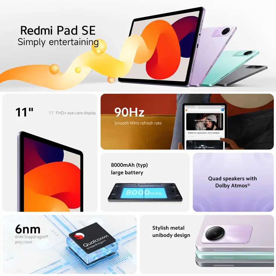 New Global Version Xiaomi Redmi Pad SE Mi Tablets 11" FHD+ 90Hz Display 8000mAh Battery Snapdragon 680 Quad Speakers 8MP Camera