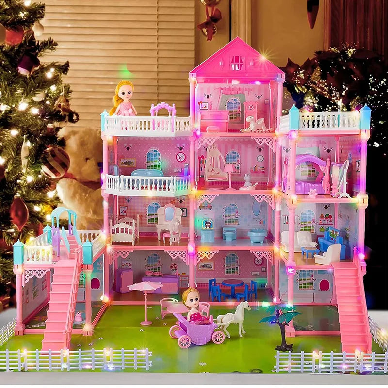 Doll House, Barbie DreamHouse, Doll House Playset, Doll House Girls Toys with 2 Dolls Toy Figures, Play DIY Dollhouse Kit