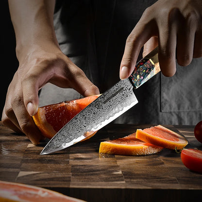 5.5 Inch Utility Knife Japanese Damascus AUS-10 Steel Kitchen Knives Ultra Sharp High Carbon Meat Slicing Cutter Grandsharp