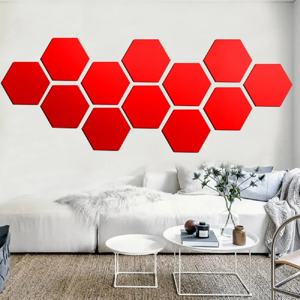 6/12pcs 3D Hexagon Mirror Wall Sticker Rose Gold DIY TV Background Living Room Stickers Wall Decor Bedroom Bathroom Home Decor