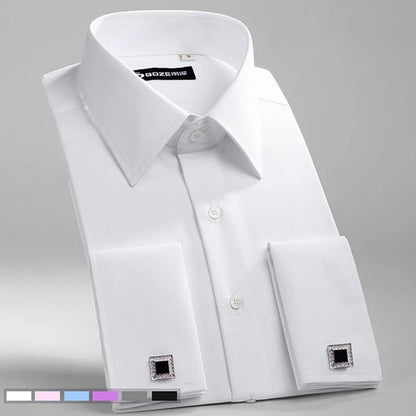 M~6XL Men's French Cuff Dress Shirt 2024New White Long Sleeve Formal Business Buttons Male Shirts Regular Fit Cufflinks Shirt