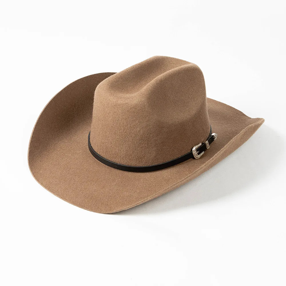 202308-hh2076b  chic ins winter wool felt pu belt  Britain Classic Stetson fedoras cap  men women leisure panama jazz hat