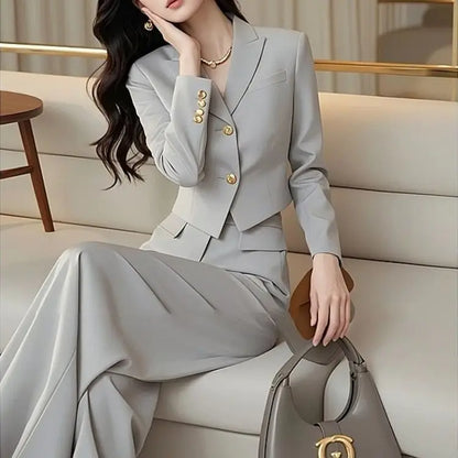 Autumn and Winter New Style Women's Set Small Fragrant Style Fashionable Slimming Top+Wide Leg Pants Two Piece Set