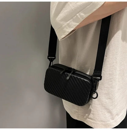 Simple Lightweight Box Bag Unisex Trendy Diagonal Striped Shoulder Bag Soft PU Leather pressed shell Men's Messenger Bag