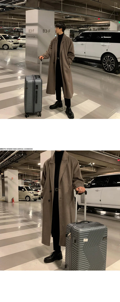 IEFB Korean Trend Men's Loose Casual Single-breasted Overcoat Autumn Winter Fashion New Long Sleeve Woolen Long Coat 9D1655