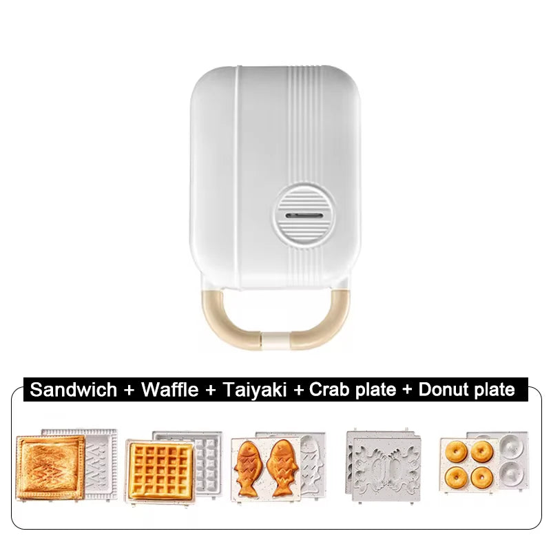 DMWD Multi-Function Breakfast Maker Electric Sandwich Machine  Waffle Donuts  Octopus Balls Taiyaki Light Food Machine 5 Plates