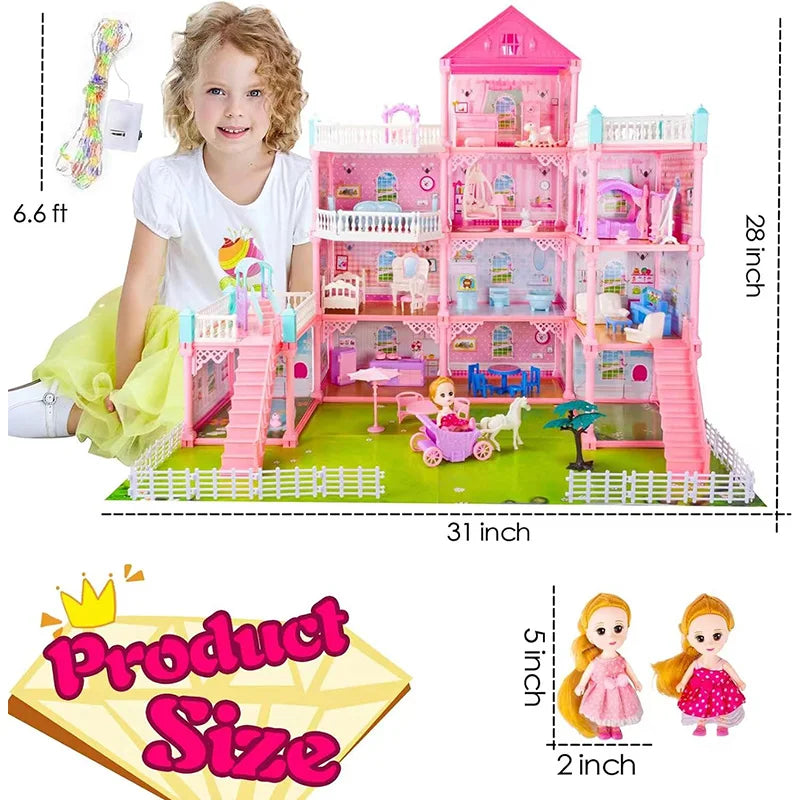 Doll House, Barbie DreamHouse, Doll House Playset, Doll House Girls Toys with 2 Dolls Toy Figures, Play DIY Dollhouse Kit