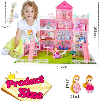 Doll House, Barbie DreamHouse, Doll House Playset, Doll House Girls Toys with 2 Dolls Toy Figures, Play DIY Dollhouse Kit