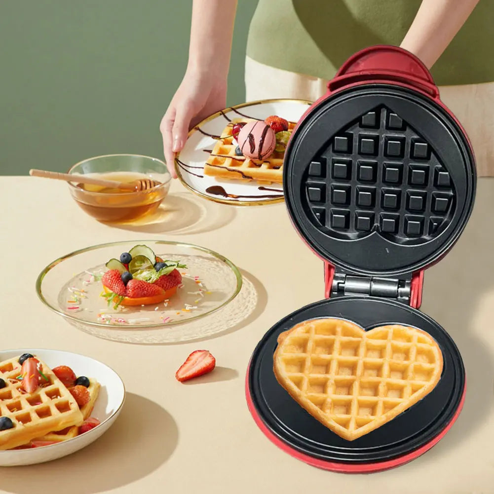 Mini Waffle Maker Nonstick Electric Breakfast Maker Quick Heat-Up Household Breakfast Electric Baking Pan for Kids and Families