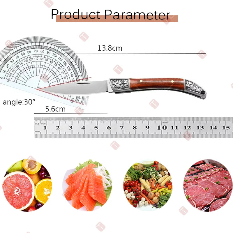 Stainless Steel Folding Pocket Knife Fruit Knife Wooden Handle Multifunctional Meat Cutting for Easy Carrying Kitchen Knives