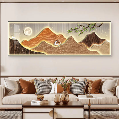 New Chinese Fengshui Mountain Canvas Painting Luxury Deer Landscape Posters Wall Pictures for Living Room Bedroom Decor Unframed