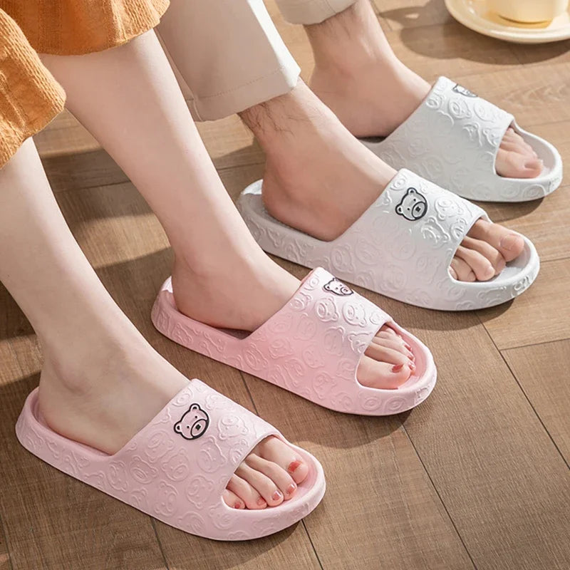 New Fashion Summer Couple Cosy Flat Slides Lithe Thin Soft Sole Sandals For Women Men Slippers Gent Shoes Home Indoor Flip Flops