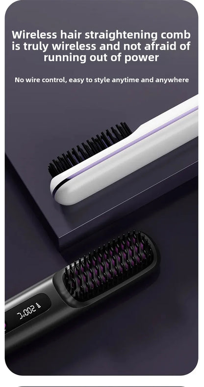 2024 New Cross-Border Liquid Crystal USB Charging Ceramic Heating Electric Comb Portable Negative Ion Straight Hair Comb