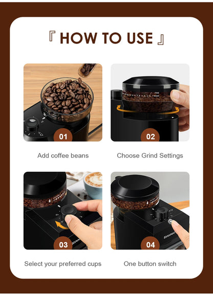 Automatic Burr Mill Coffee Grinder Electric Coffee Bean Grinding With 28 Adjustable Gears for Espresso French Press Drip Coffee