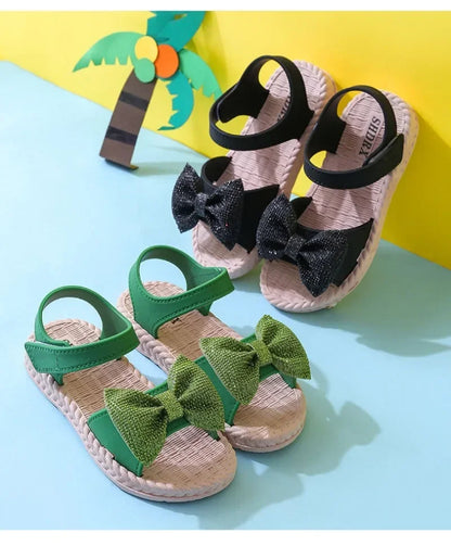 Girls Sandals 2024 Summer Princess Children Sandals Bow Tie Girl Shoes Fashion Casual Non Slip Kids Beach Shoes