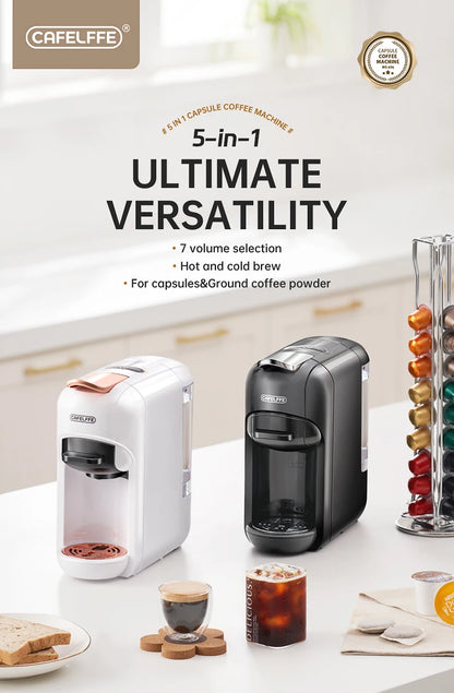 Cafelffe 5in1 Multiple Capsule Coffee Machine DG Cappuccino Nes Capsule ESE Pod Ground Coffee Cafeteria Gift for Lover,Dad,Mom