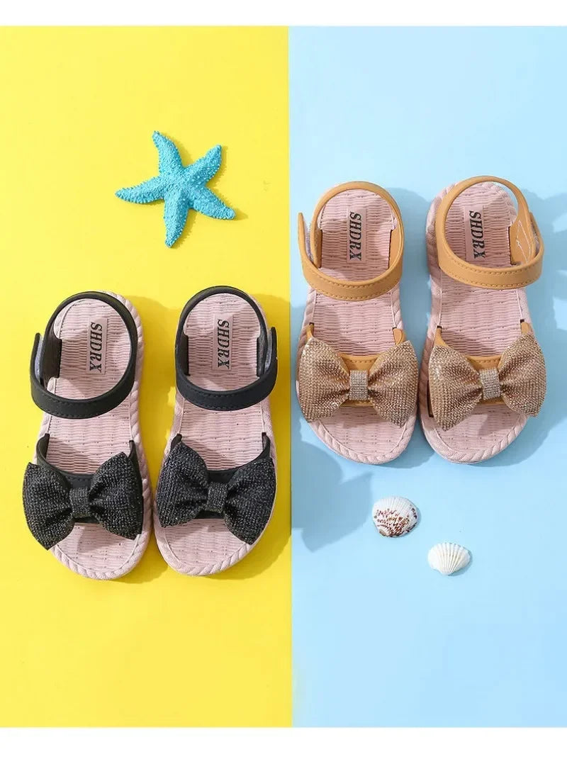 Girls Sandals 2024 Summer Princess Children Sandals Bow Tie Girl Shoes Fashion Casual Non Slip Kids Beach Shoes