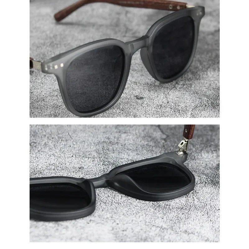 Sunglasses for Men Women's Trendy Retro Wood Grain Polarized UV Protection Eyewear Cycling Outdoor Street Photography