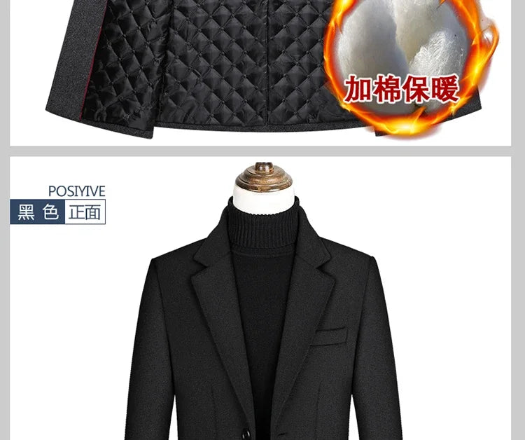 New autumn and winter high-quality wool black gray classic thick warm men's wool long windbreaker jacket 2025 coat men