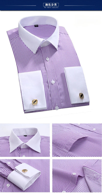 M~6XL Men's French Cuff Dress Shirt 2024New White Long Sleeve Formal Business Buttons Male Shirts Regular Fit Cufflinks Shirt