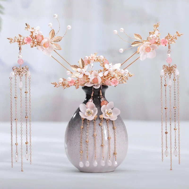 Chinese Hanfu Hair Accessories Set Hair Clip Hairpins Haircomb Bridal Headdress Retro Wedding Hair Accessories Headwear Gift