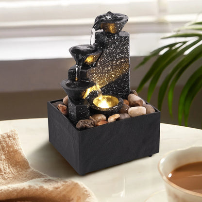 Tabletop Waterfall Home Decor Relaxation Meditation Desktop Fountain with Soft Lights Flowing Water Ornaments Mother's Day Gifts