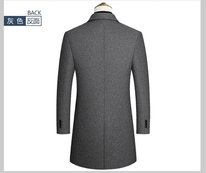 New autumn and winter high-quality wool black gray classic thick warm men's wool long windbreaker jacket 2025 coat men