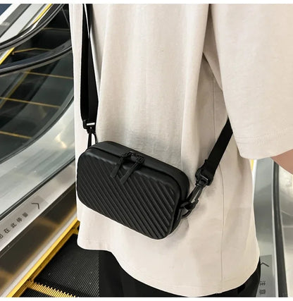 Simple Lightweight Box Bag Unisex Trendy Diagonal Striped Shoulder Bag Soft PU Leather pressed shell Men's Messenger Bag